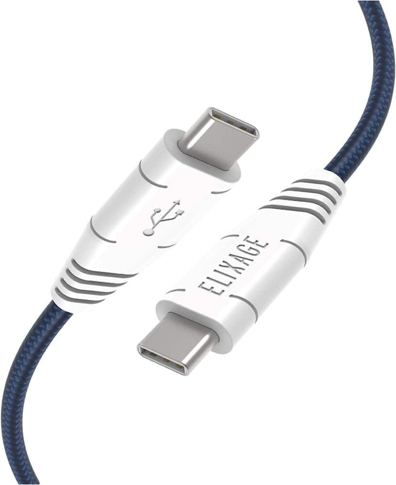 Angle View: Elixage - Essential 6' USB Type C-to-USB Type C Charge-and-Sync Cable - Blue