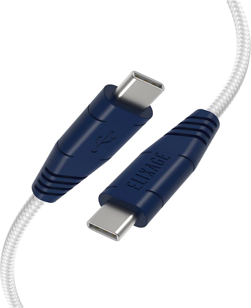 Angle View: Elixage - Essential 10' USB Type C-to-USB Type C Charge-and-Sync Cable - White