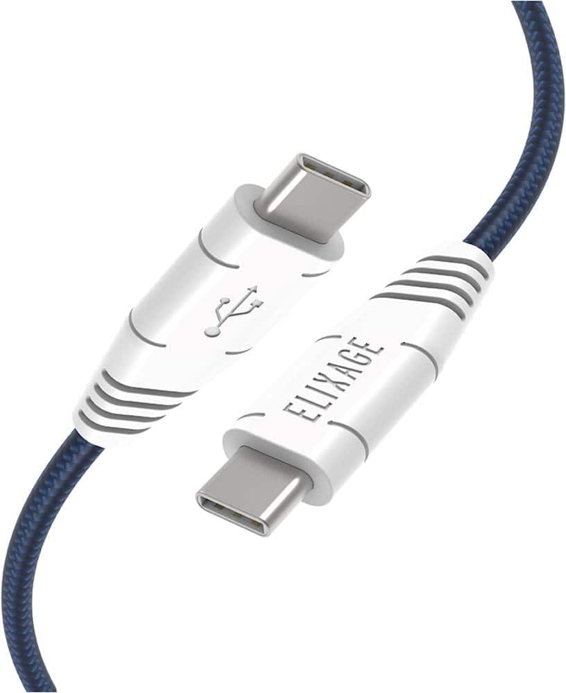 Angle View: Elixage - Essential 4' USB Type C-to-USB Type C Charge-and-Sync Cable - Blue