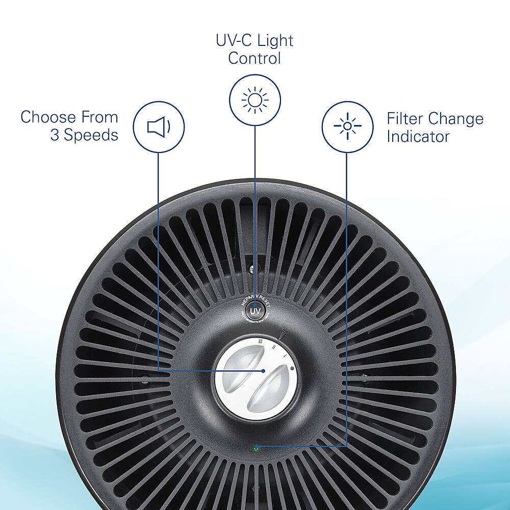 Alt View 16. GermGuardian - 15-inch Air Purifier with 360-Degree True HEPA Pure Filter and UV-C Light for 150 Sq. Ft Rooms - Black.