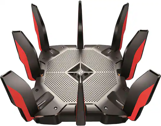 Front. TP-Link - Archer AX11000 Tri-Band Wi-Fi 6 Router - Black/Red.