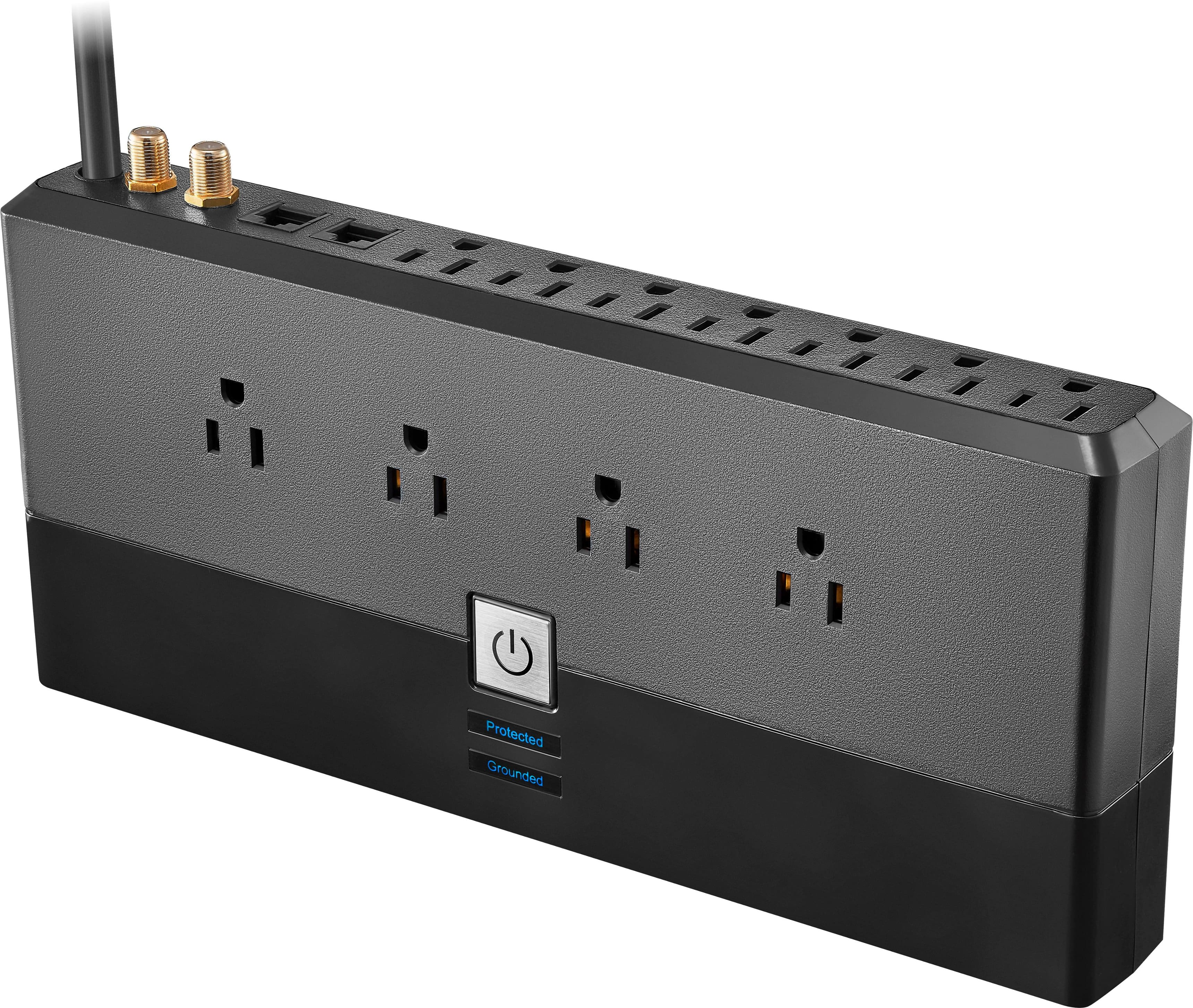 Front. Rocketfish™ - 12 Outlet/2 USB Component 4680 Joules Surge Protector - Black.