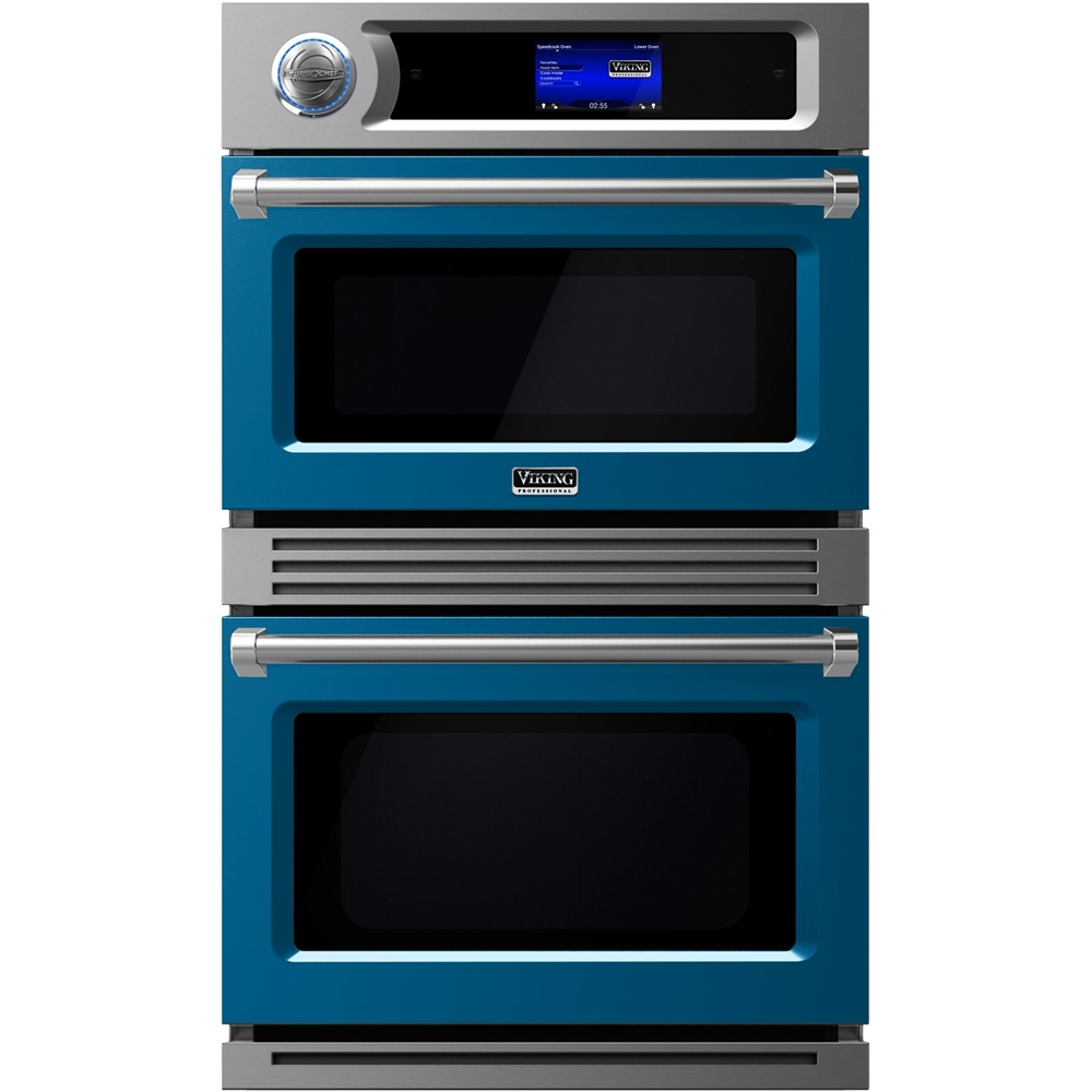 Viking – Professional 7 Series TurboChef 30″ Built-In Double Electric Convection Wall Oven – Alluvial Blue