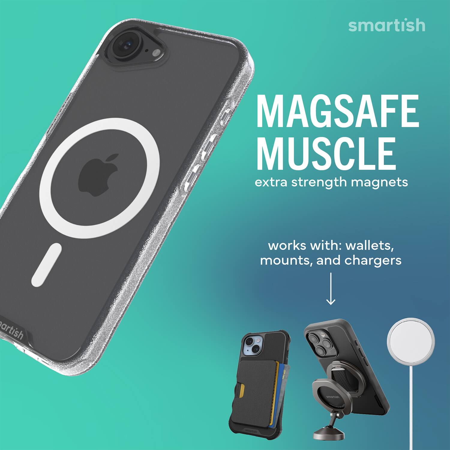 smartish MAGSAFE MUSCLE extra strength magnets works with: wallets, mounts, and chargers