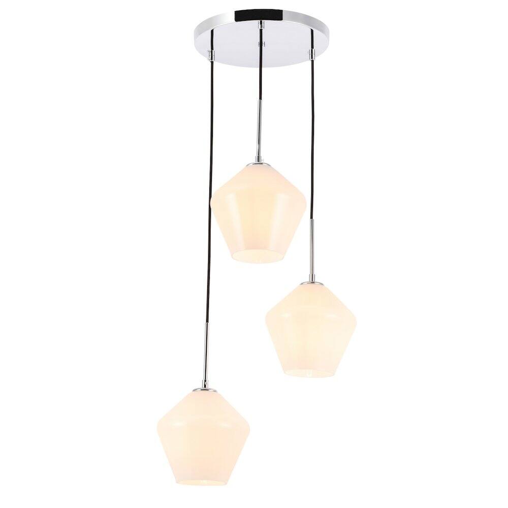 Alt View 6. Living District - Gene 3 Light Chrome And Frosted White Glass Pendant - Chrome And Frosted White Glass.
