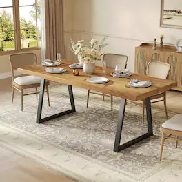 Tribesigns - Industrial Solid Wood Dining Table with Rectangular Top for Everyday Meals and Family Gatherings - Brown