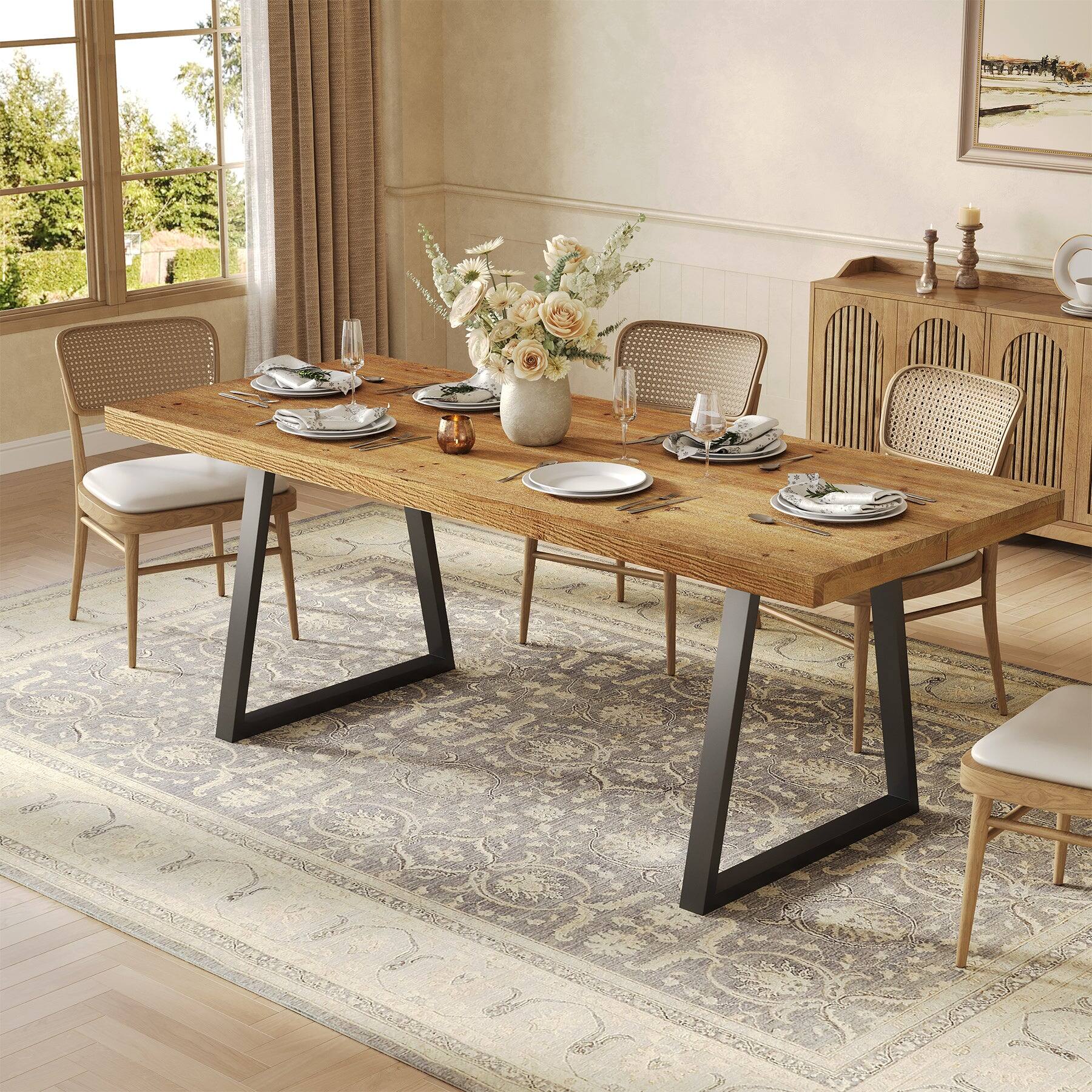 Tribesigns - Industrial Solid Wood Dining Table with Rectangular Top for Everyday Meals and Family Gatherings - Brown