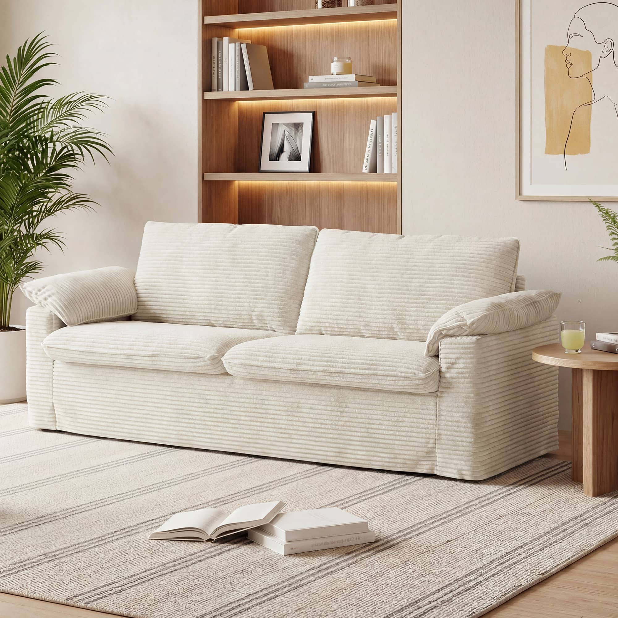 Dyonery - 86-inch modern-style armrest pillow two-seater sofa in light cotton white - Beige