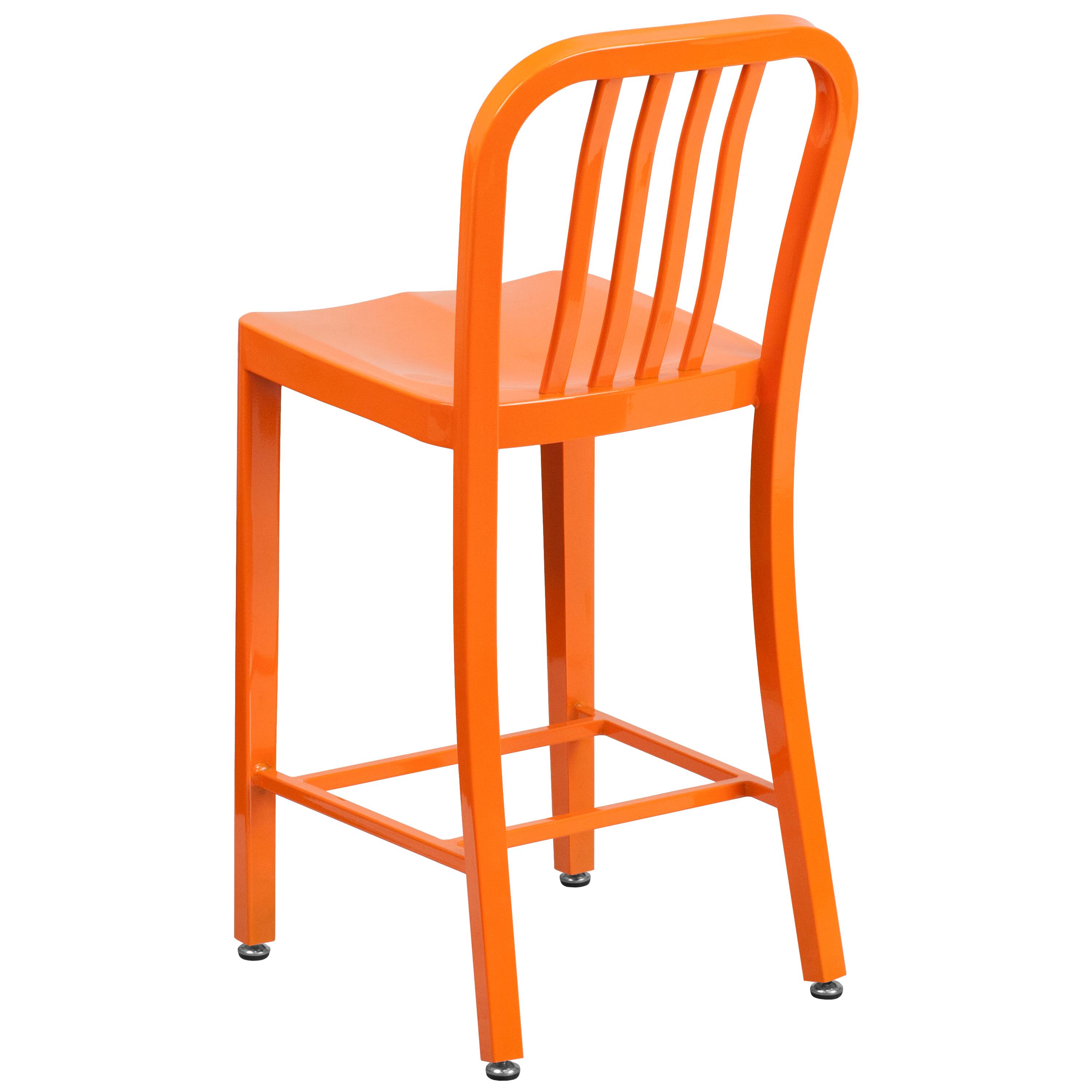 Alt View 5. Emma + Oliver - Commercial Grade 24"H Colorful Metal Indoor-Outdoor Vertical Slat Counter Stool - Orange.