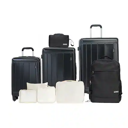 Front. LOVMOR - Lovmor 9-Piece ABS+PC Hardshell Luggage Set TSA Black - Black.