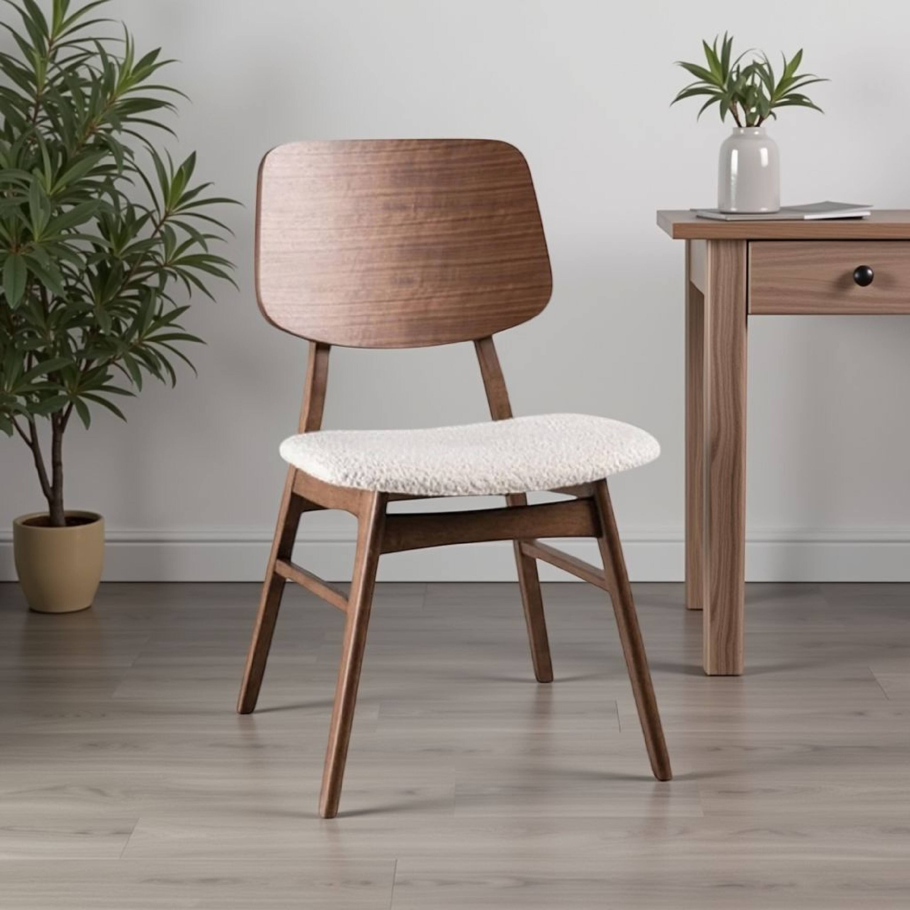 Alt View 5. Manhattan Lane - Narv Side Dining Chair Set of 2, Curved Panel Back, Walnut Brown Wood, Beige - Walnut Brown, Beige.