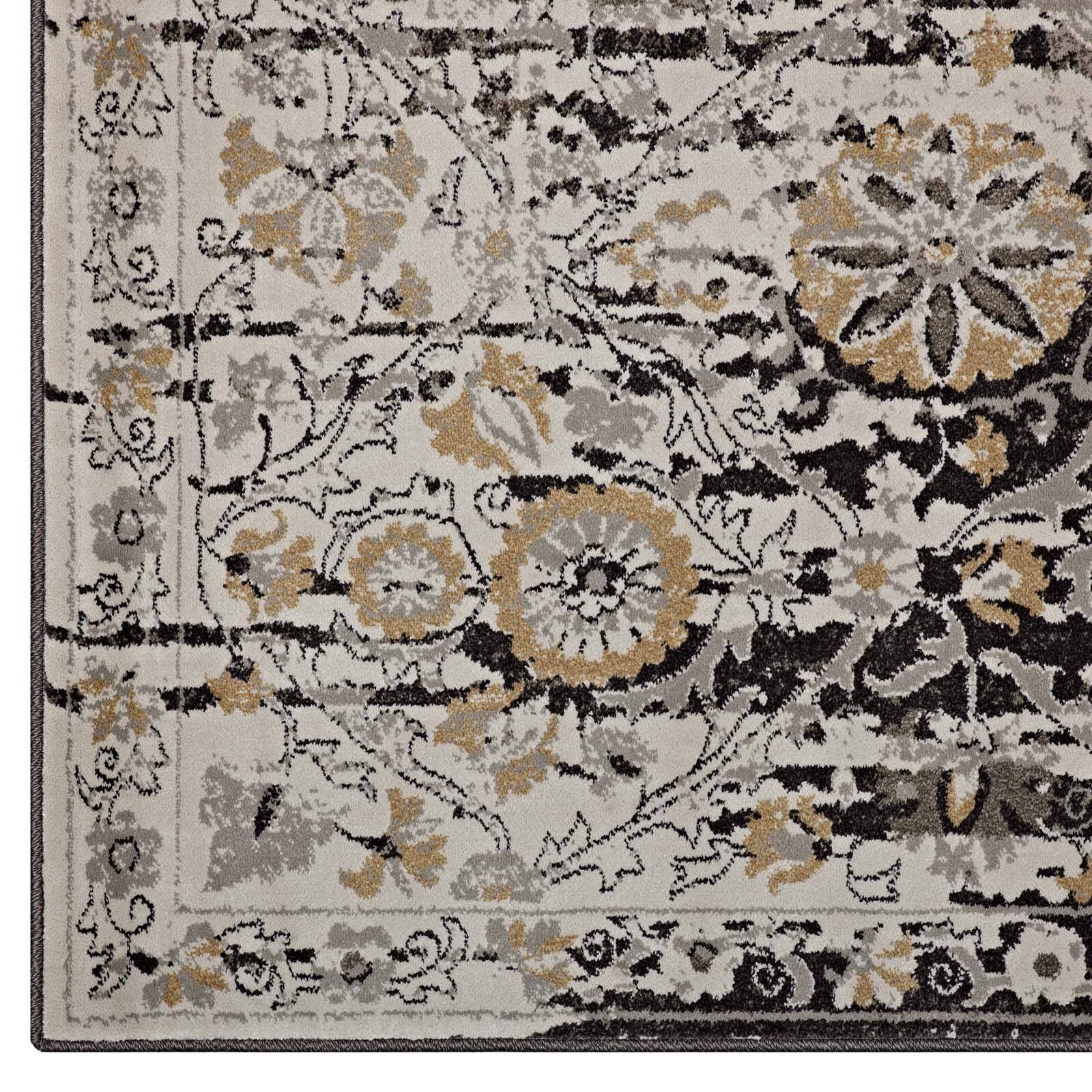 Alt View 2. Modway - Ganesa Distressed Diamond Floral Lattice Area Rug - Black and Beige.
