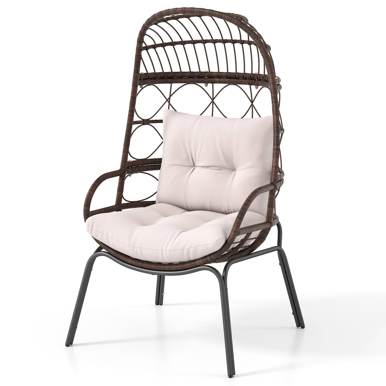 Alt View 9. Gymax - Gymax PE Wicker Egg Chair Patio Cocoon Lounger w/ Comfortable Cushions & Metal Frame - Mix Brown, Beige.