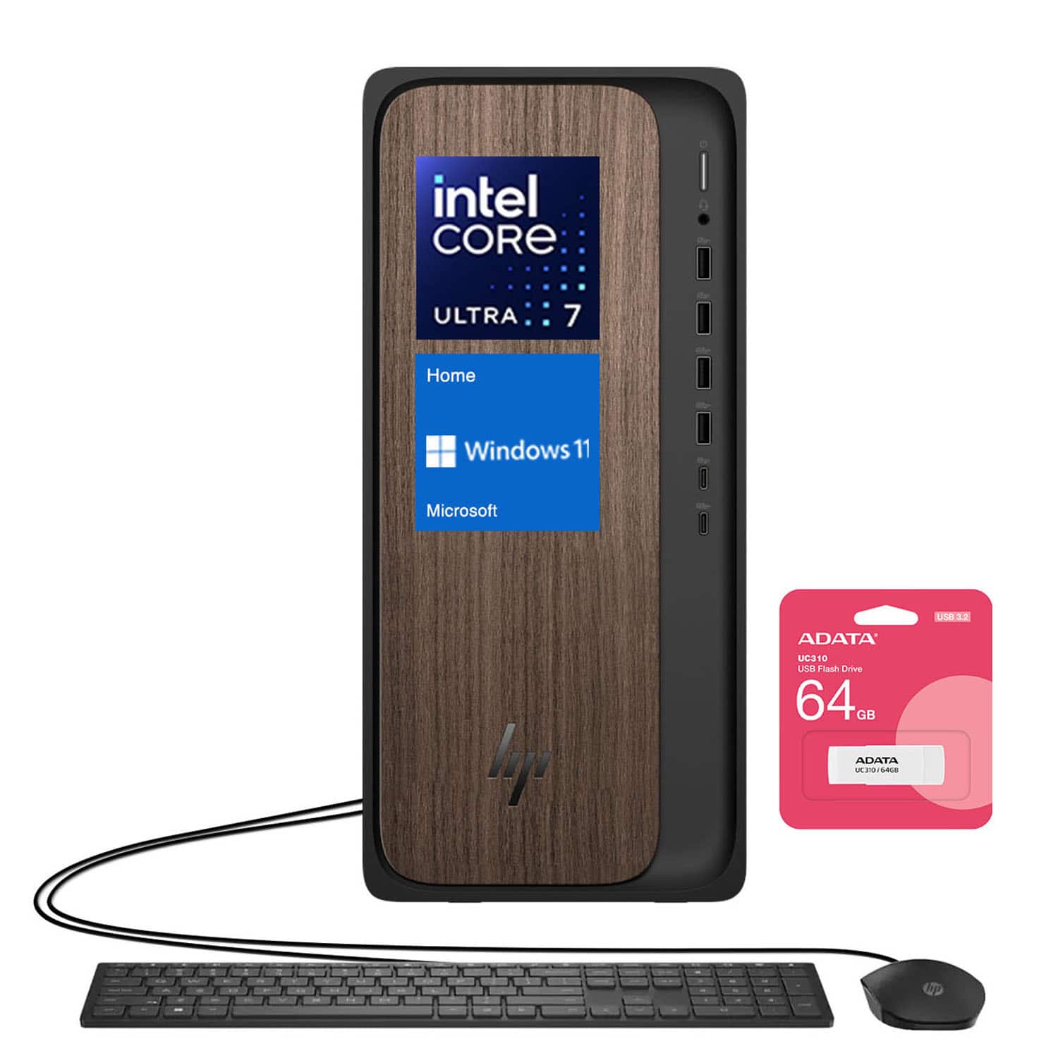 HP - OmniDesk Desktop - Intel Core Ultra 7 265 with 64GB DDR5 RAM – 1TB SSD - Wired Keyboard & Mouse - Adata 64GB USB Drive - Black