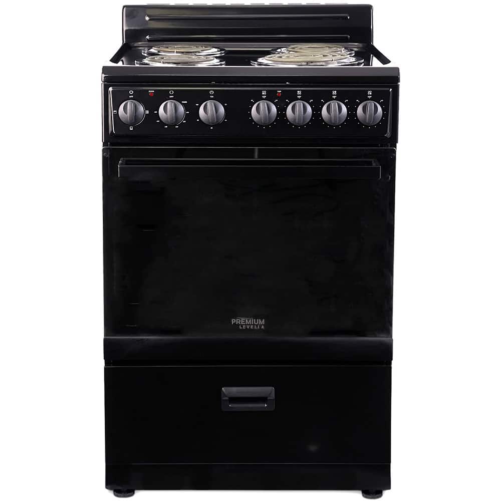 Premium Levella - 2.7 CuFt Freestanding Electric Range with 4 Coil Burners and Mirrored Glass Oven Door - Black