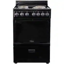 Premium Levella - 2.7 CuFt Freestanding Electric Range with 4 Coil Burners and Mirrored Glass Oven Door - Black
