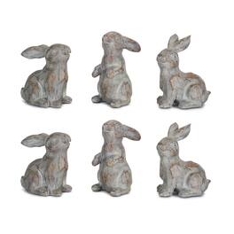 BreeBe - Washed Stone Garden Rabbit Figurine (Set of 6) - Grey, Brown