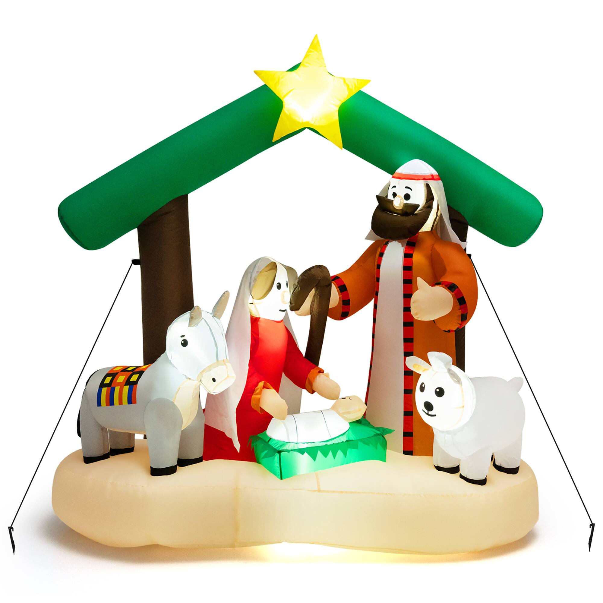 Alt View 11. Costway - 6.7FT Christmas Inflatable Nativity Scene w/ LEDs & Built-in Air Blower - Multicolor.