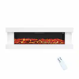 Mondawe - 60" Stylish 3-Sided Electric Fireplace with Suspended LED Light Mantel and Remote Control - White