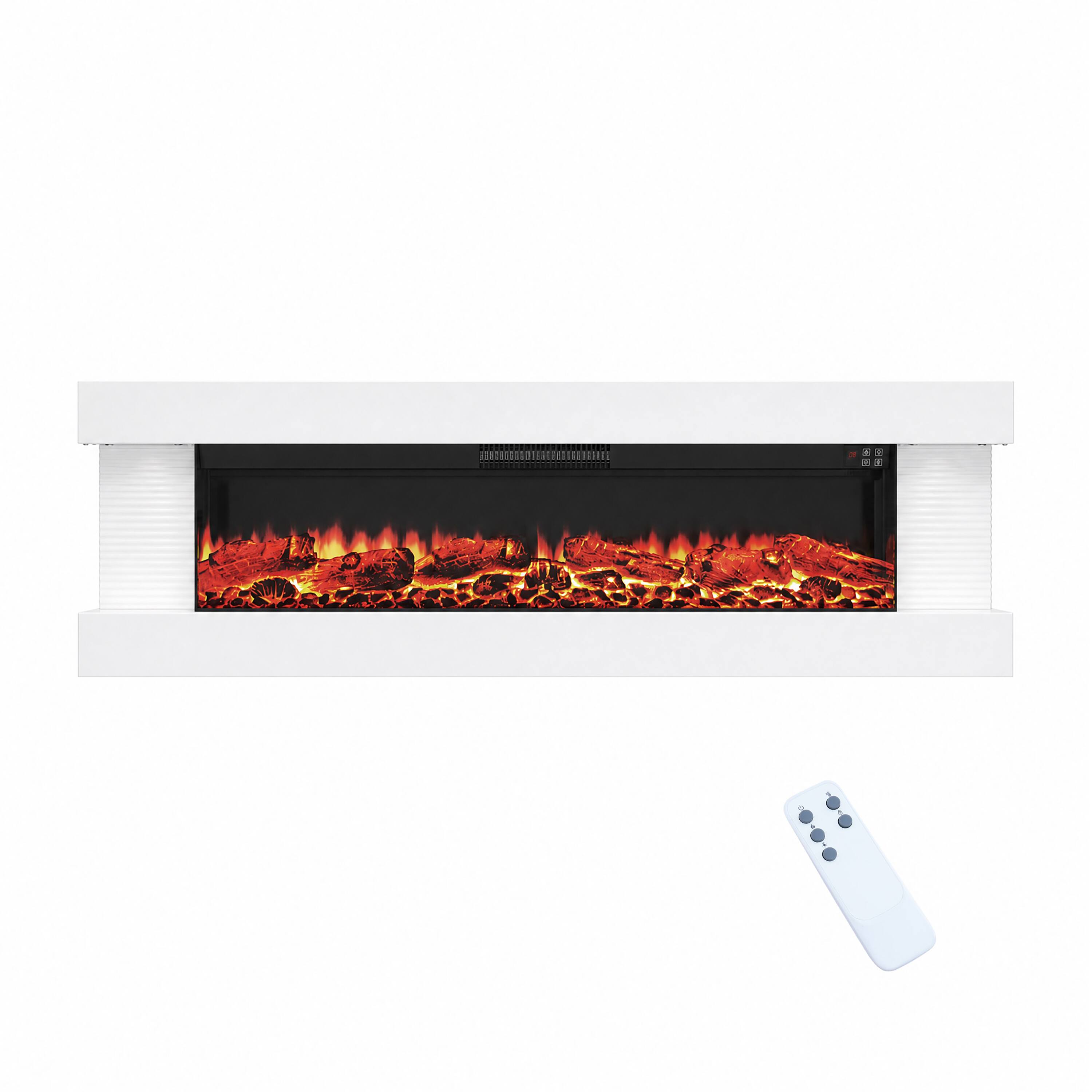 Front. Mondawe - 60" Stylish 3-Sided Electric Fireplace with Suspended LED Light Mantel and Remote Control - White.