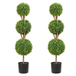 VEVOR - Artificial Topiaries Boxwood Trees, 48 inch Tall (2 Pieces), 3 Ball-Shape Faux Topiaries Plant with Planters - Green