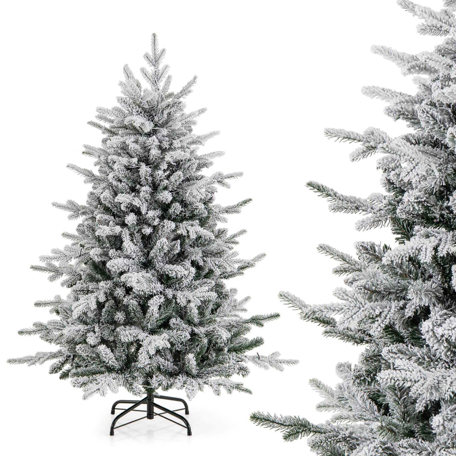 Alt View 19. Costway - 4.5 FT Flocked Christmas Tree with 8 Lighting Modes 160 Multi-Color LED Lights - Green/White.