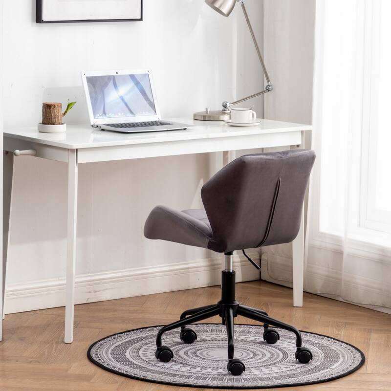 Alt View 2. HTUTWOO - Diamond Tufted Office Chair, 360° Swivel Adjustable Height, Velvet Fabric with High-Density Foam- for Home Office, Study - Gray.