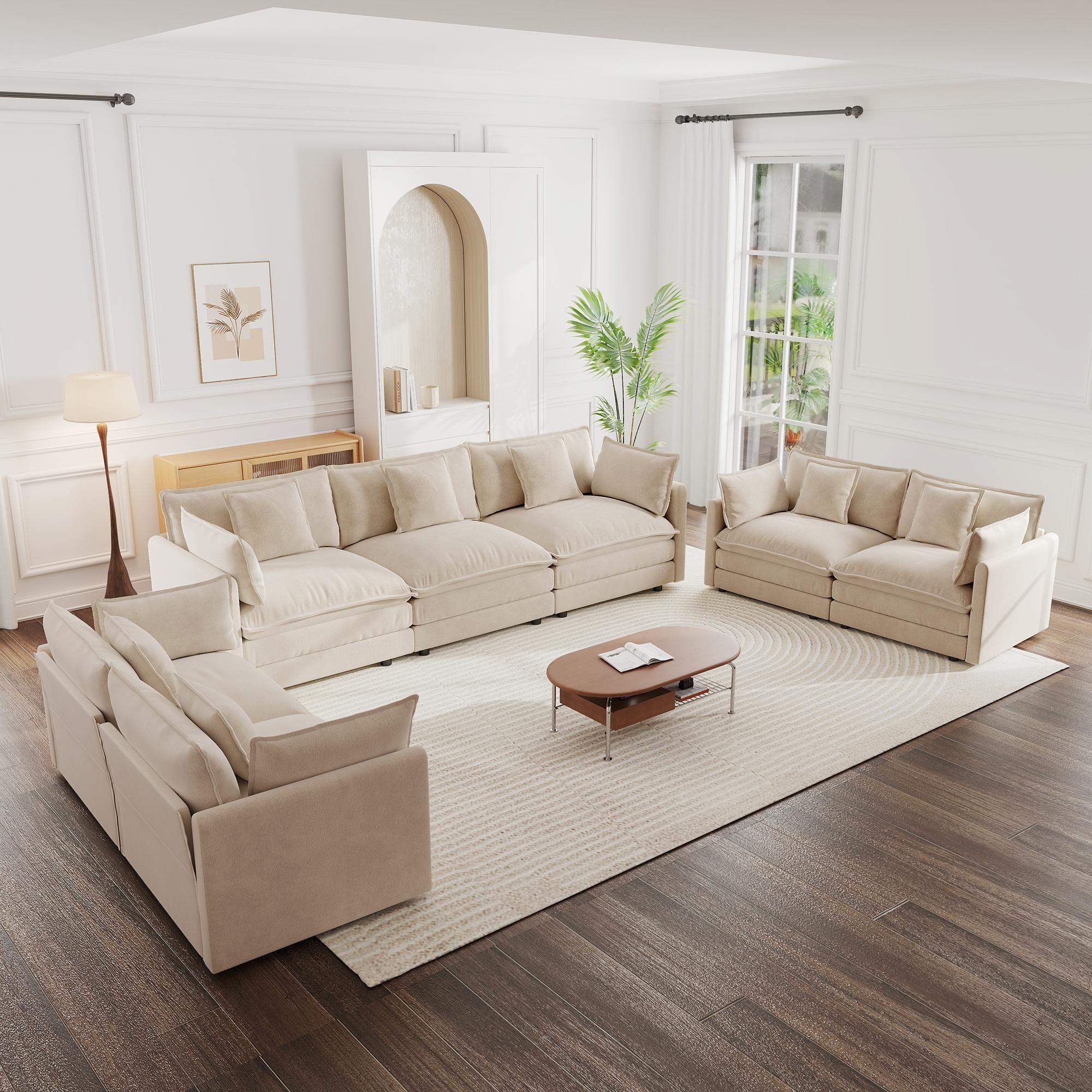 Back. LOVMOR - 3 Piece Sofa Set Oversized Sofa Comfy Sofa Couch 2 Pieces of 2 Seater and 1 Piece of 3 Seater Sofa for Living Room Deep - Light Coffee.