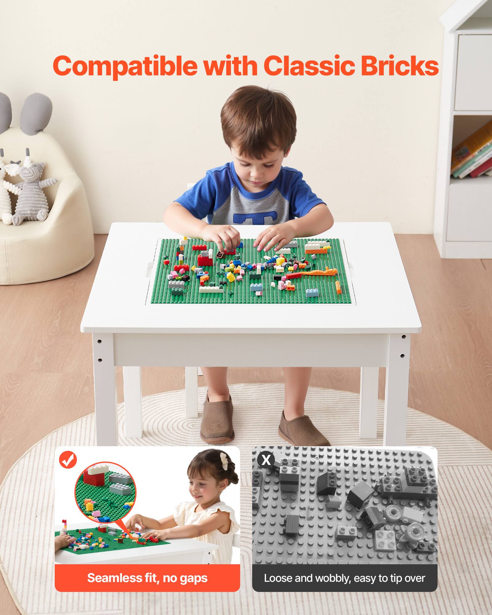 Compatible with Classic Bricks

Seamless fit, no gaps

Loose and wobbly, easy to tip over