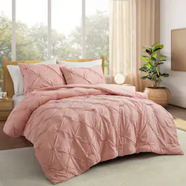 Peace Nest 3 Pieces Pinch Pintuck Comforter Set Bedding Set for All Season - Pink