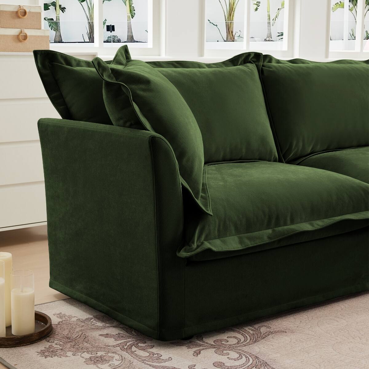 Alt View 4. Ropilly - Ropilly Green Chenille Sofa Single Seat Sofa with Removable Covers and Pillow - Green.