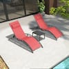 Front. PURPLE LEAF - 3-Pieces Aluminum Outdoor Chaise Lounge Patio Lounge Chair with Side Table, Coral Red - Coral Red.
