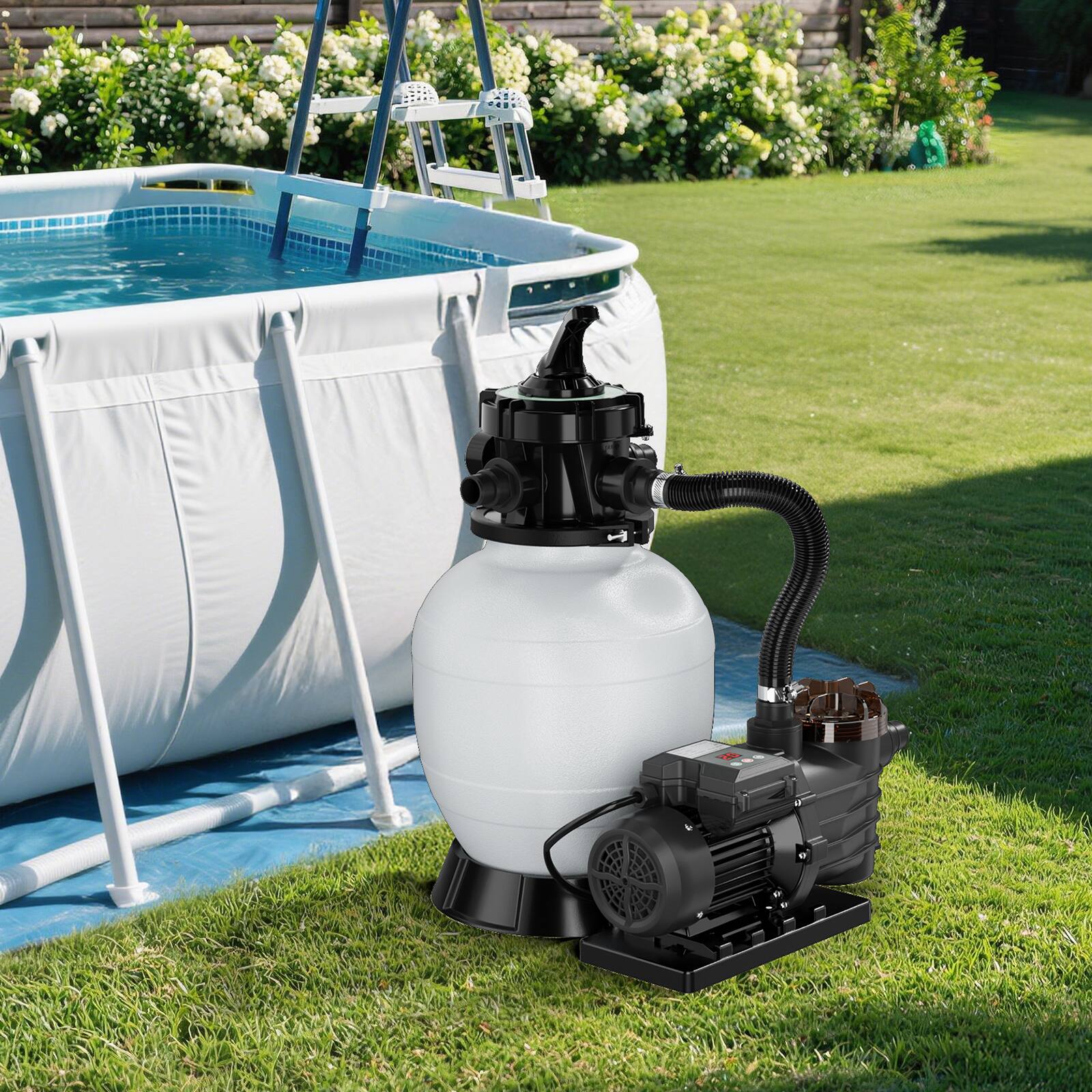 Alt View 3. Winado - 3/4HP Above Ground Pool Pump with 24-Hour Timer, 3435 GPH Flow Rate, 1.5" Ports for Above Ground Pools, Inground Pools - Black.