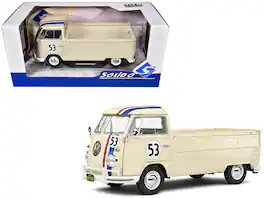 1950 Volkswagen T1 Pickup Truck Racer #53 with Stripes 1/18 Diecast Model Car by Solido - Cream