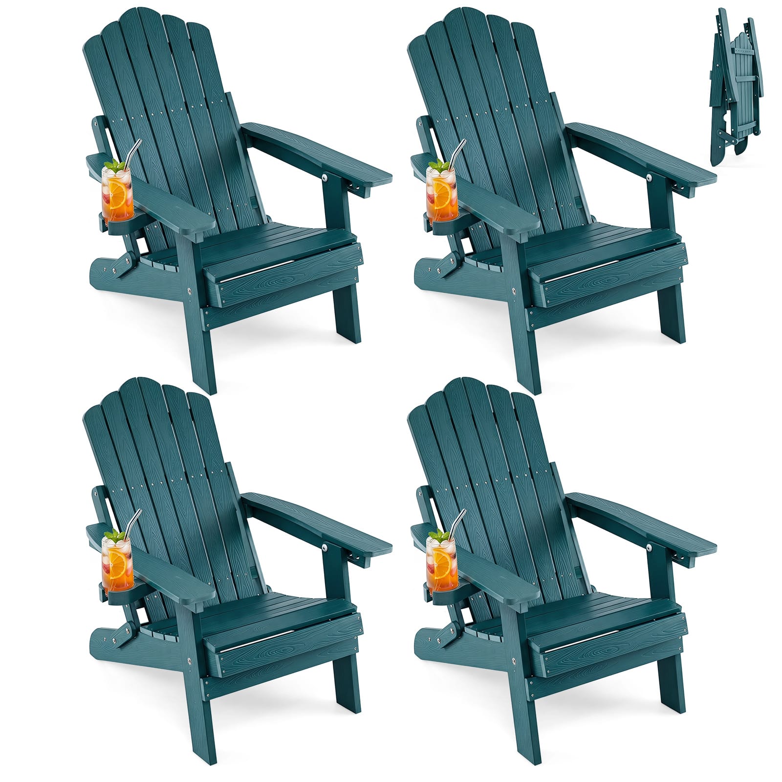 Gymax - 4PCS Folding Adirondack Chair w/ 5-Level Backrest Wooden Textured for Lawn - Green price history on PriceWatchPro
