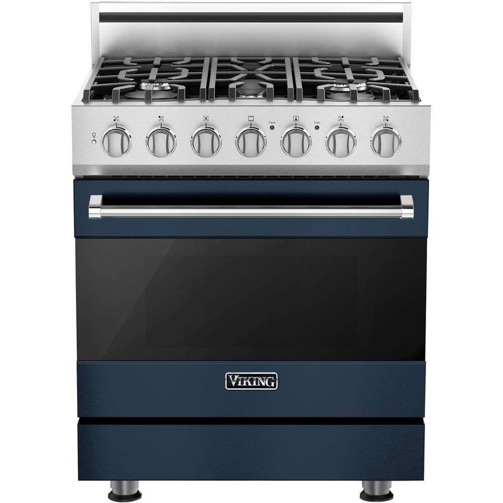 Front. Viking - 3 Series 4.7 Cu. Ft. Self-Cleaning Freestanding Dual Fuel Convection Range - Slate Blue.