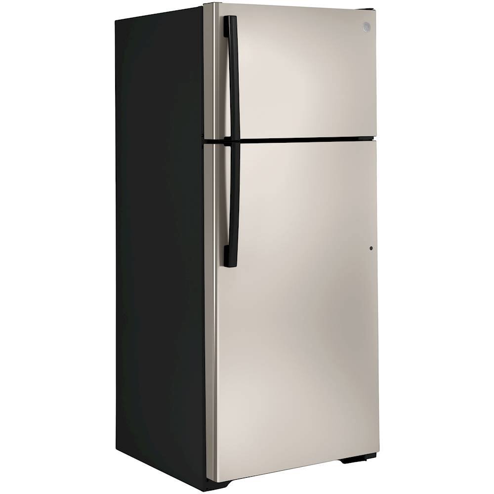 Angle. GE - 17.5 Cu. Ft. Top-Freezer Refrigerator - Silver.