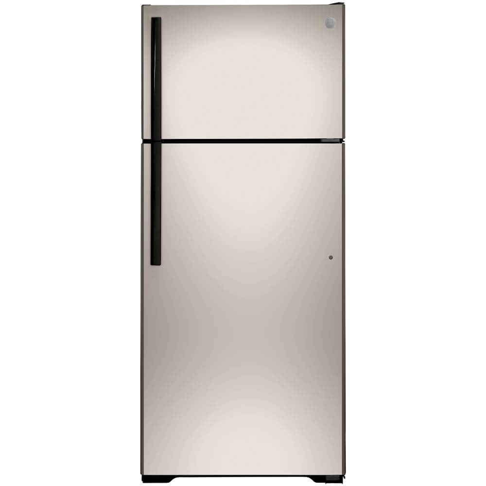 Front. GE - 17.5 Cu. Ft. Top-Freezer Refrigerator - Silver.