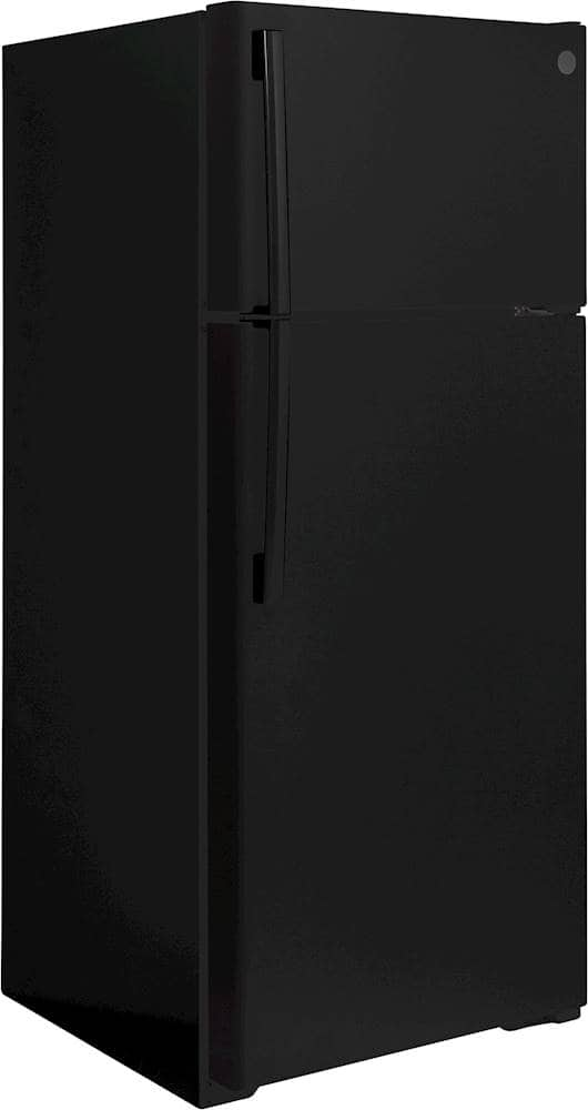 Angle View: GE - 17.5 Cu. Ft. Top-Freezer Refrigerator - Black