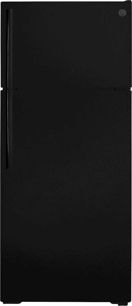 GE - 17.5 Cu. Ft. Top-Freezer Refrigerator with Edge-to-Edge Glass Shelves - Black - Front_Zoom