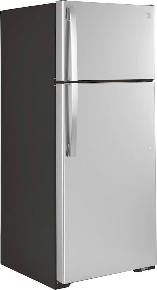 Angle View: GE - 17.5 Cu. Ft. Top-Freezer Refrigerator - Stainless steel