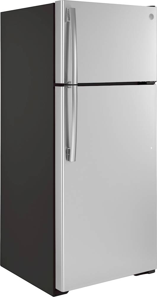 Angle View: GE - 17.5 Cu. Ft. Top-Freezer Refrigerator - Stainless steel