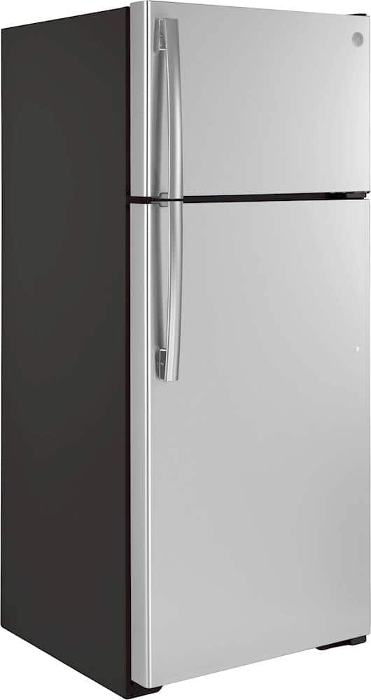 Angle. GE - 17.5 Cu. Ft. Top-Freezer Refrigerator - Stainless Steel.