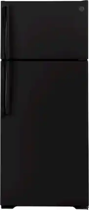Front. GE - 17.5 Cu. Ft. Top-Freezer Refrigerator with Edge-to-Edge Glass Shelves - Black.