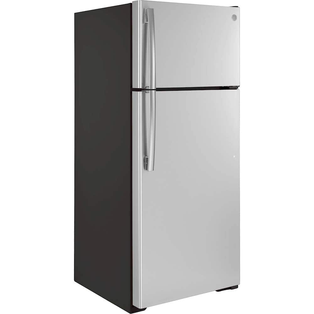 Angle. GE - 17.5 Cu. Ft. Top-Freezer Refrigerator - Stainless Steel.