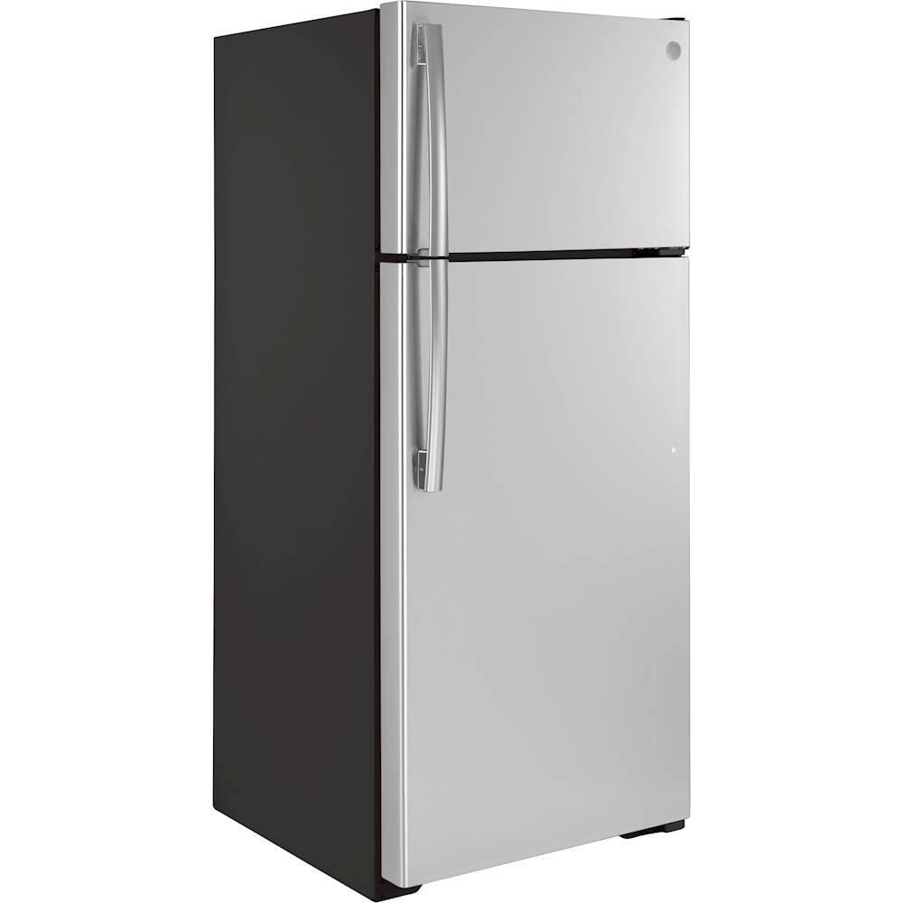 Angle. GE - 17.5 Cu. Ft. Top-Freezer Refrigerator - Stainless Steel.