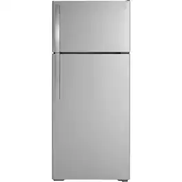 GE - 17.5 Cu. Ft. Top-Freezer Refrigerator with Edge-to-Edge Glass Shelves - Stainless Steel