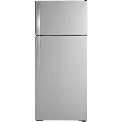 Front. GE - 17.5 Cu. Ft. Top-Freezer Refrigerator - Stainless Steel.