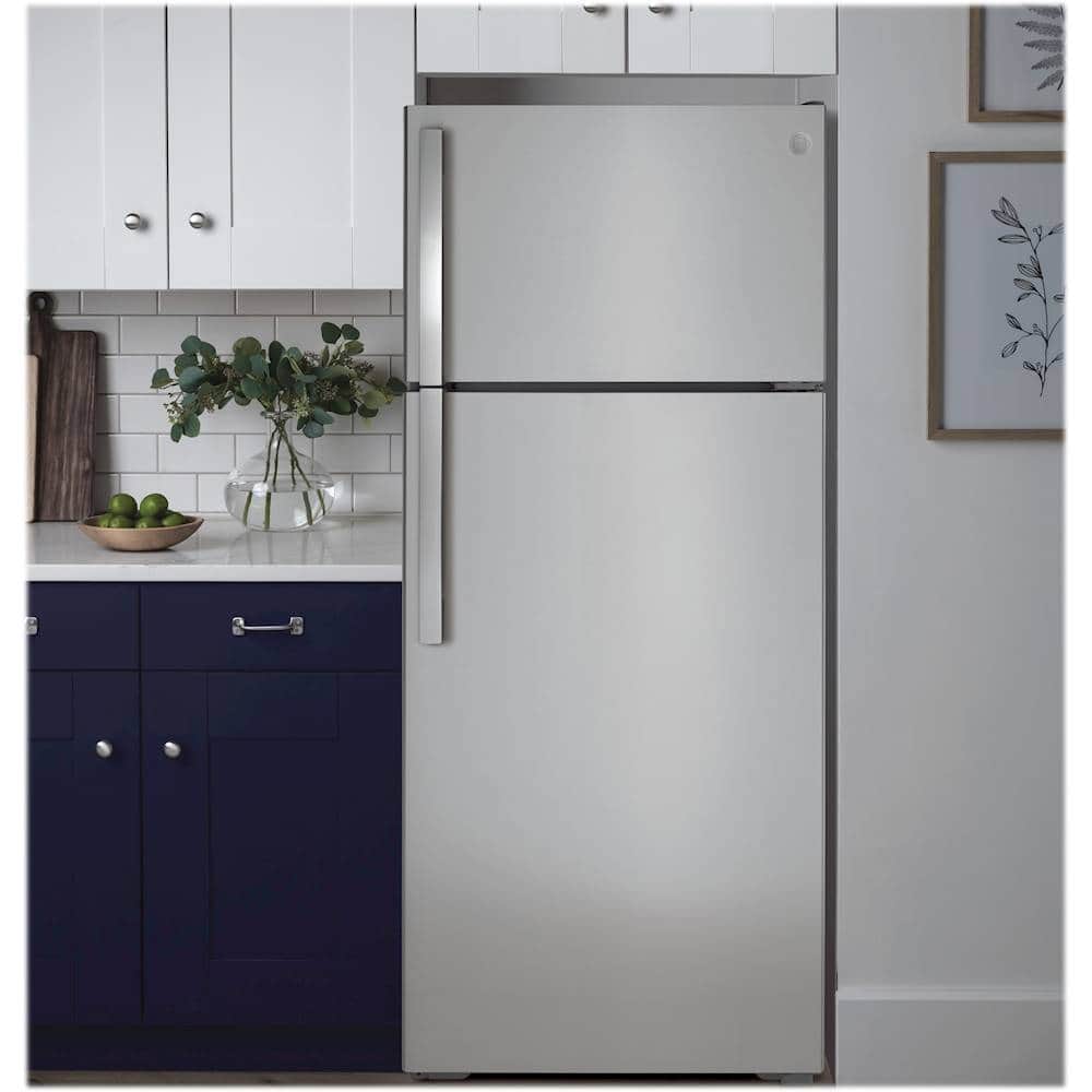 Alt View 11. GE - 17.5 Cu. Ft. Top-Freezer Refrigerator - Stainless Steel.
