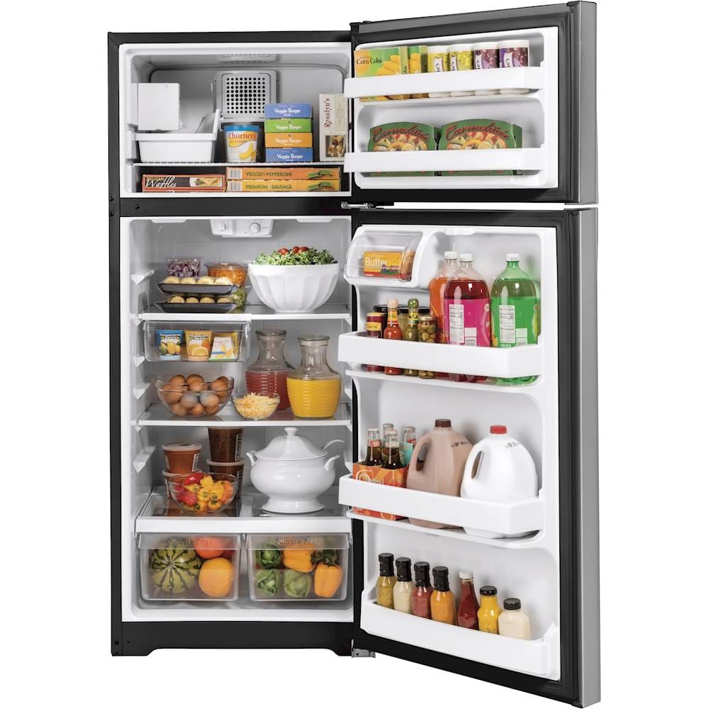 Alt View 1. GE - 17.5 Cu. Ft. Top-Freezer Refrigerator - Stainless Steel.